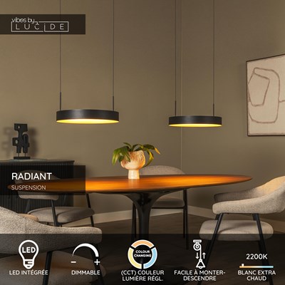 Lucide RADIANT - Suspension - LED Dim. - CCT - 2x38W 2200K/3000K - Noir - Vibes